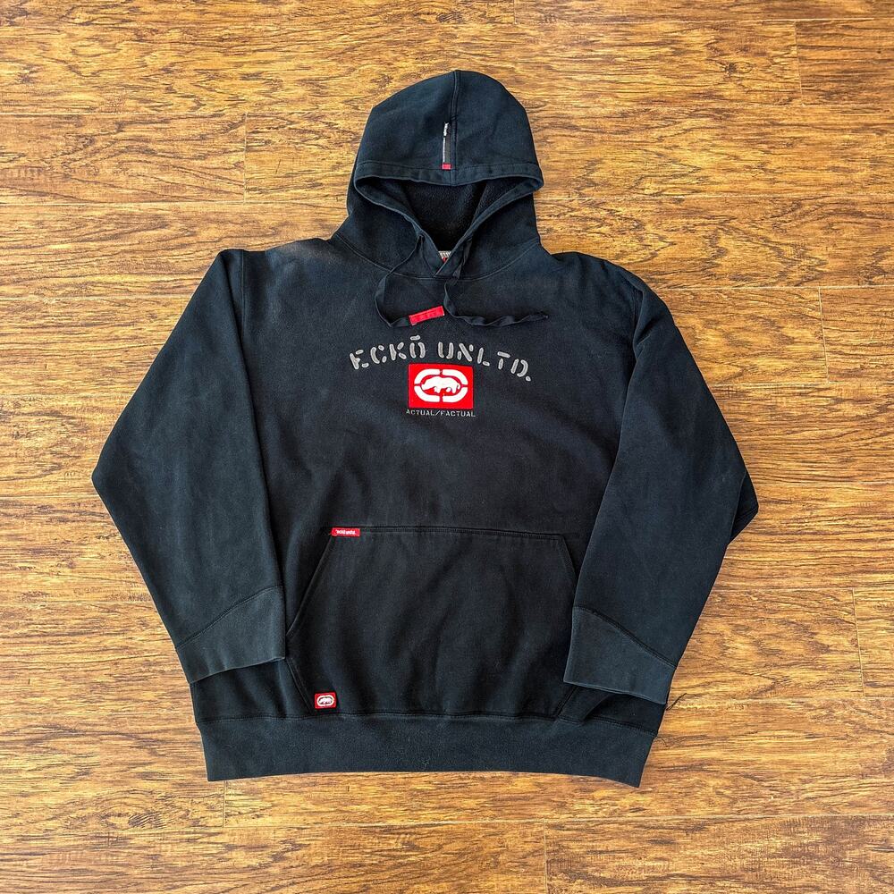 Ecko Unltd Rhino Y2K Black Red Graphic Pullover Hoodie Sweatshirt XL